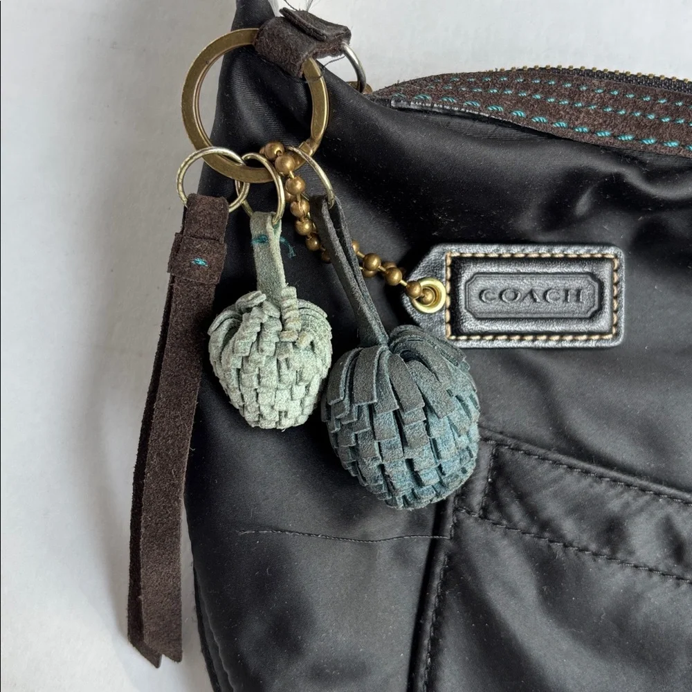 Coach Hampton Soho Black Satin Hobo Shoulder Bag, Teal Lining preowned - Picture 4 of 17